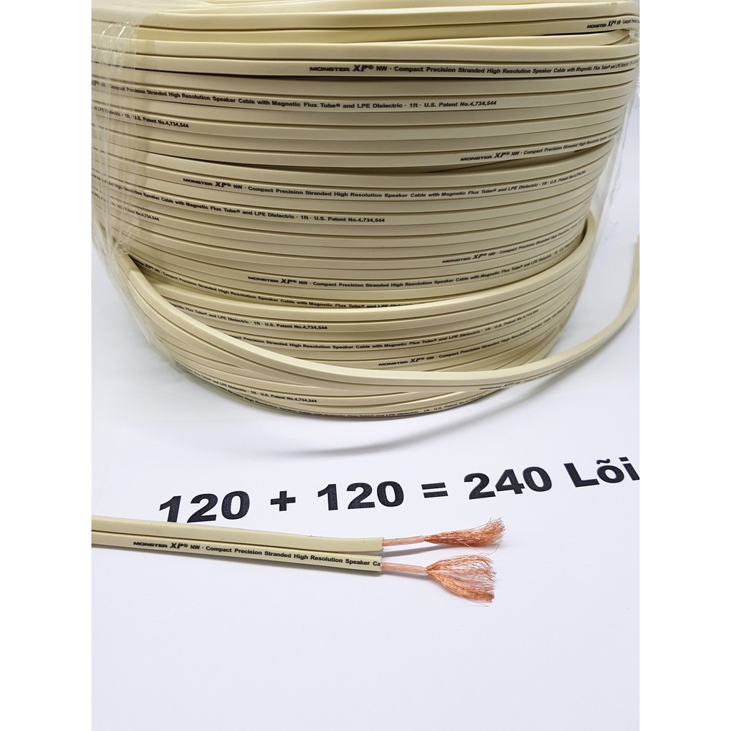 5m Dây loa Monster XP Dây màu trắng 2 lõi 240 sợi_ 2 lõi*1.5mm đồng nguyên chất