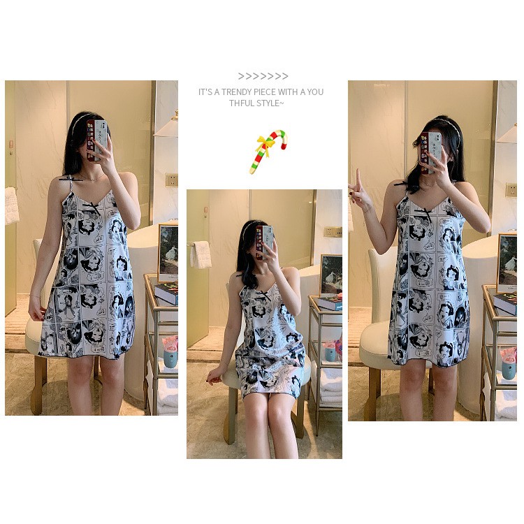 ✨ FREE SHIP ✨ Đầm Ngủ Lụa Lụa Satin 2 Dây Đẹp Gợi Cảm đệm mút nâng ngực