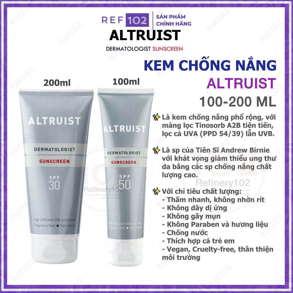 Kem chống nắng Altruist Dermatologist Sunscreen SPF 30 - SPF 50