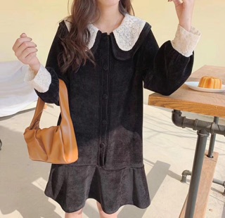 Váy dạ nhung cổ tròn (ảnh thật sản phẩm)