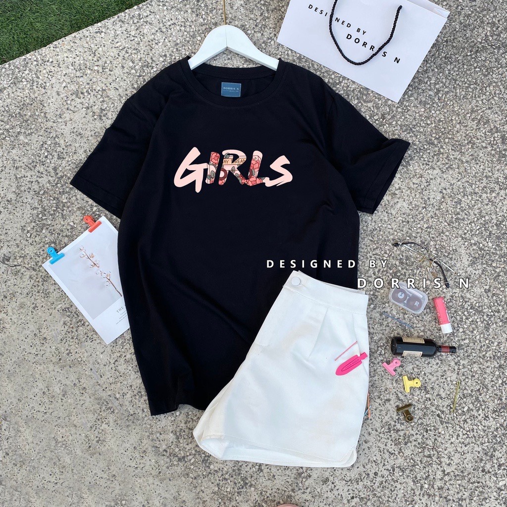 Áo Phông Ngắn Tay Cổ Tròn From Thụng Cho Nam Nữ Chất Vải Cotton In Chữ GIRLS Màu Sắc Lên Dáng Siêu Xinh