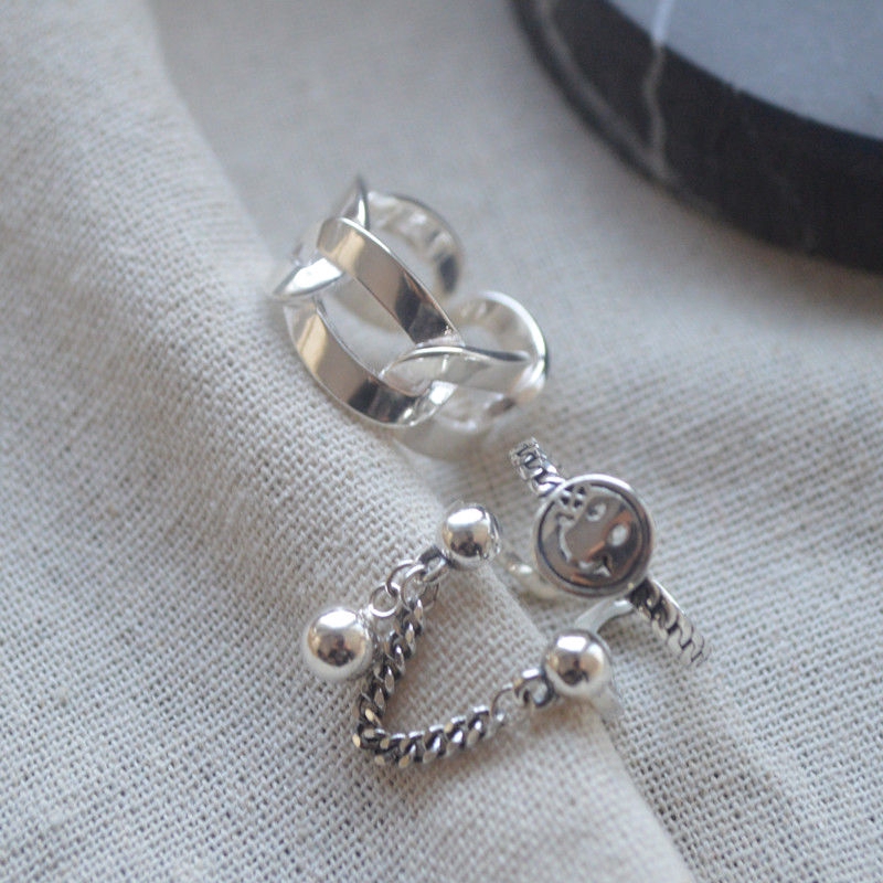 Nhẫn Đôi Hình Mặt Cười Phong Cách Retro Hàn Quốc