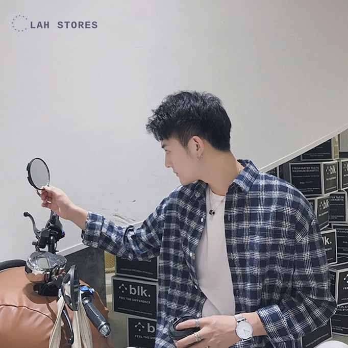 Áo sơ mi nam form rộng dài tay kẻ caro phong cách Hàn Quốc | BigBuy360 - bigbuy360.vn