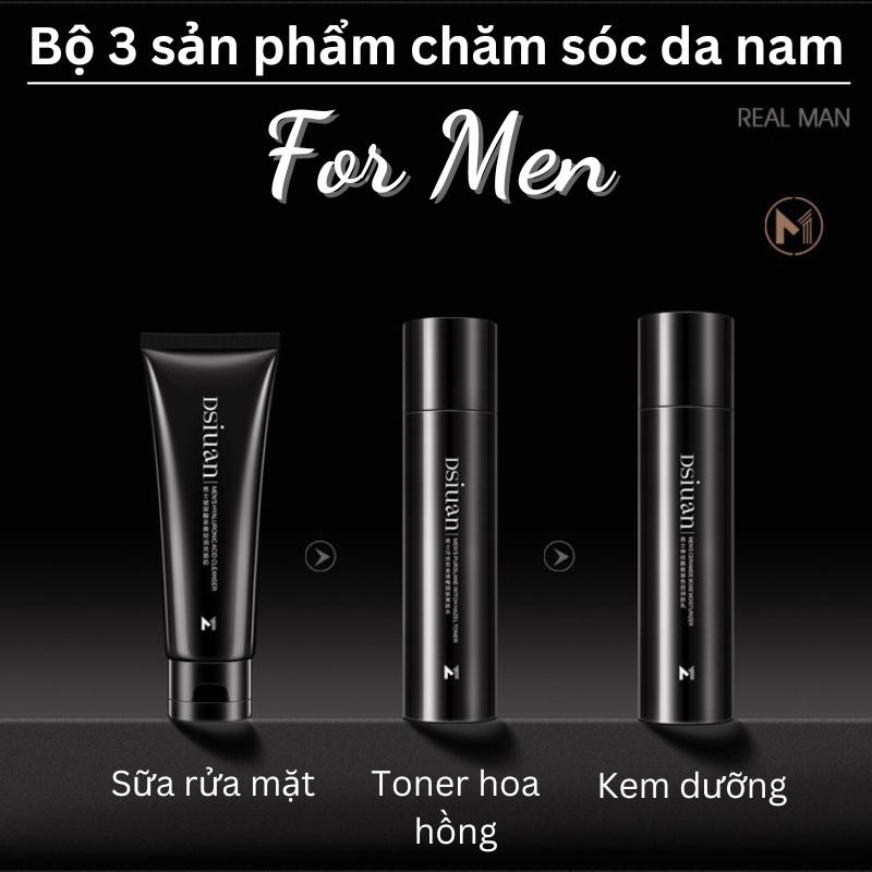 Bộ 3 sản phẩm chăm sóc da mặt nam sữa rửa mặt + Toner + Kem dưỡng da chính hãng Dsiuan