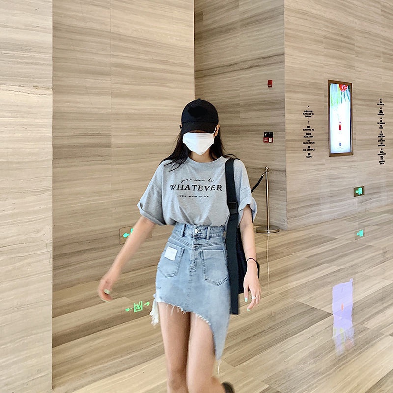 Jiashucheng Chân Váy Denim Mùa Hè Dáng Chữ a Lưng Cao Thiết Kế Không Đồng Đều Phong Cách Mới Cho Nữ