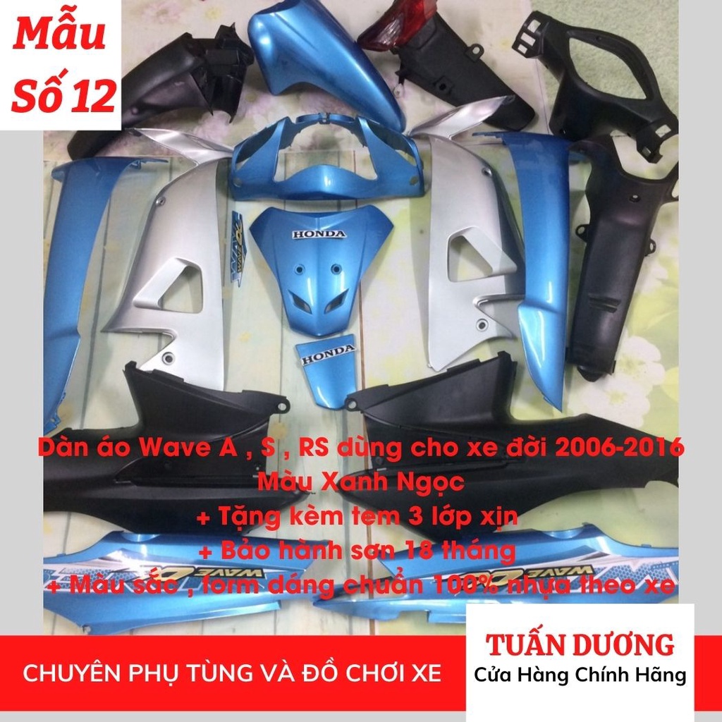 Dàn Áo Wave 100 - Wave Lớn Cao Cấp [Tặng Tem 3 Lớp] Bộ Nhựa Wave Rs Đời 2006-2016- Bộ Áo Xe Wave Alpha Bảo Hành 2 Năm