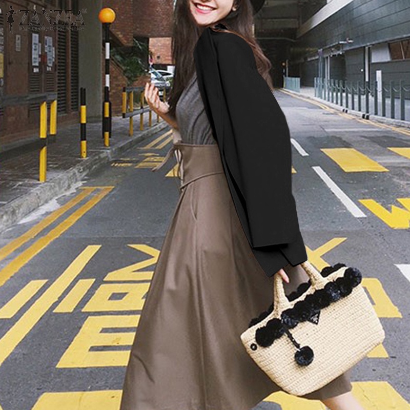 Áo khoác ZANZEA tay dài cổ lật màu trơn có nút cài phía trước thời trang đơn giản cho nữ | BigBuy360 - bigbuy360.vn