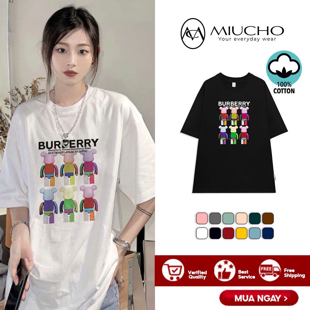 Áo phông bearbrick nữ form rộng tay lỡ unisex, áo thun bearbrick nữ form rộng tay lỡ unisex cotton AT035 Miucho in logo