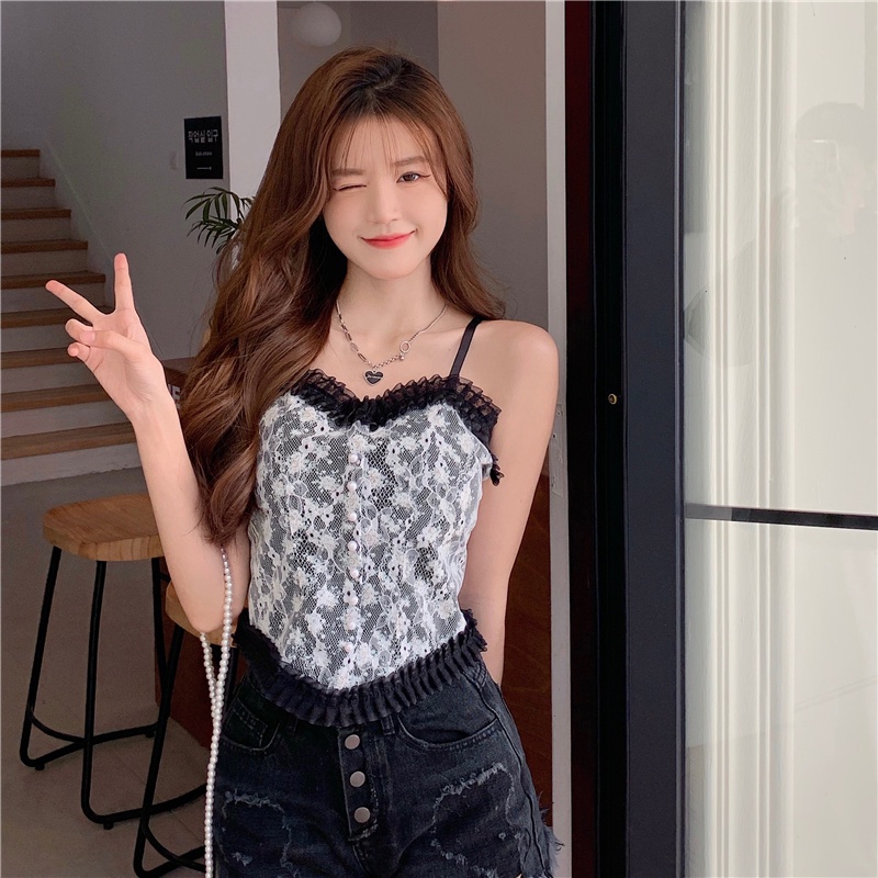 Áo Bra 2 Dây Có Đệm Ngực Thiết Kế Họa Tiết Hoa Nhí Phối Ren Đính Khuy Ngọc Phong Retro Hot Nhất 2022 | BigBuy360 - bigbuy360.vn