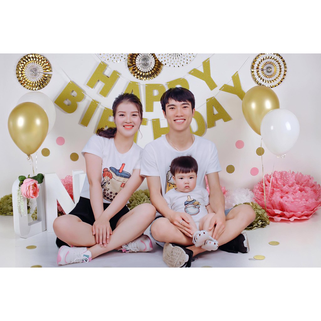 Áo gia đình Familylove - Đồng phục gia đình họa tiết beer trà sữa bình sữa cực đáng yêu Cotton 100% co giãn mềm mịn