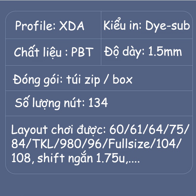 Keycap XDA Canvas, nhựa PBT dyesub, 134 nút bàn phím cơ keycap rẻ, XDAprofile, dày 1.5mm