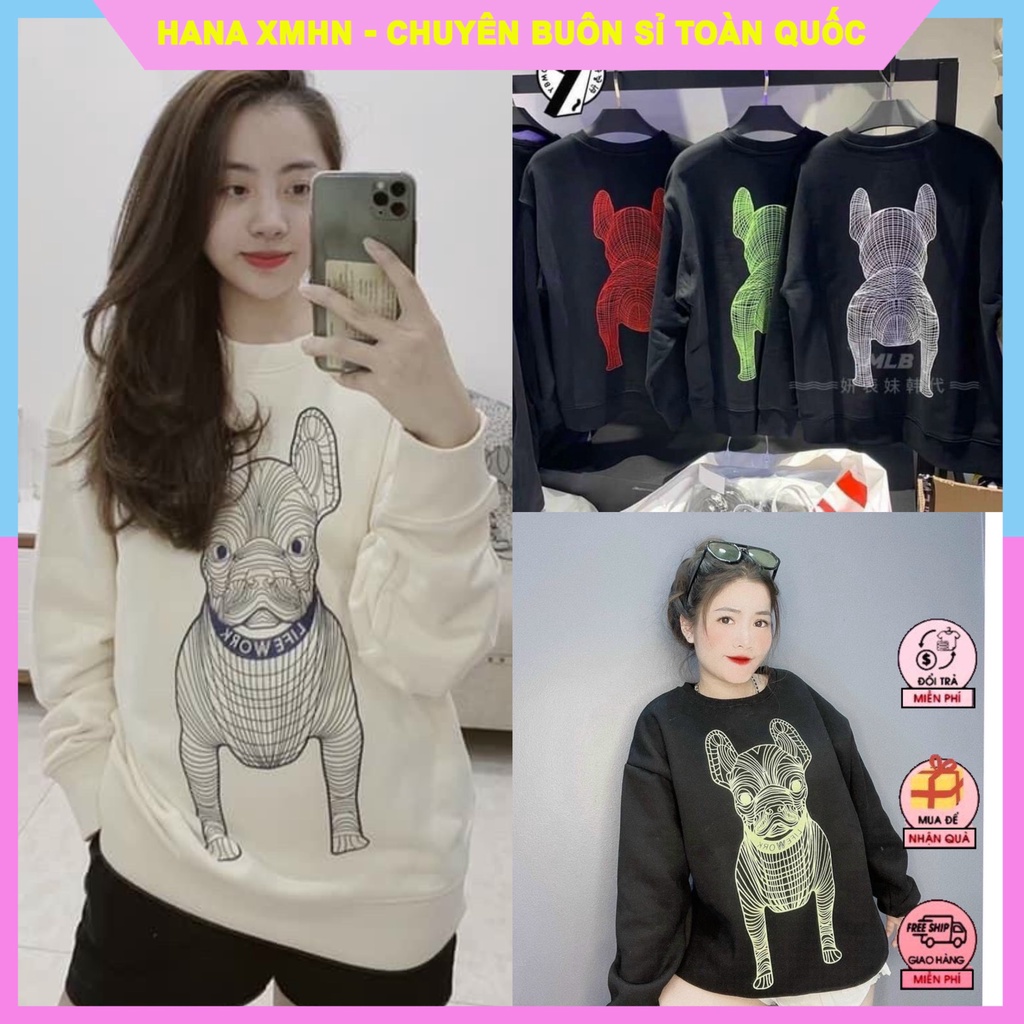 [HOODIE] Áo Nỉ Nữ Dáng Rộng, Áo Sweater Hình Chú Cún Phối Quần+ Chân Váy Siêu Xinh
