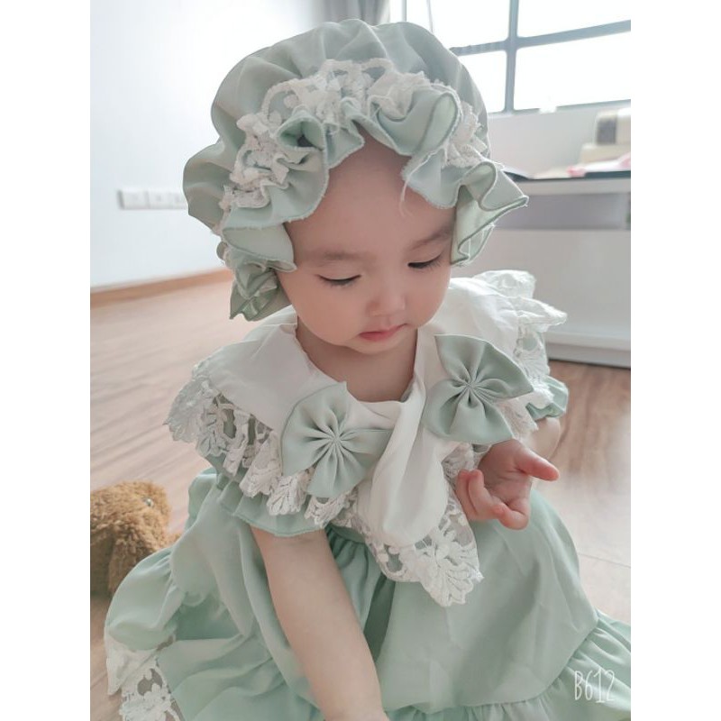 Đầm lolita xanh công chúa❤️ FREESHIP ❤️ Váy trẻ em thiết kế độc đáo(kèm mũ,chip) size ss - 16kg