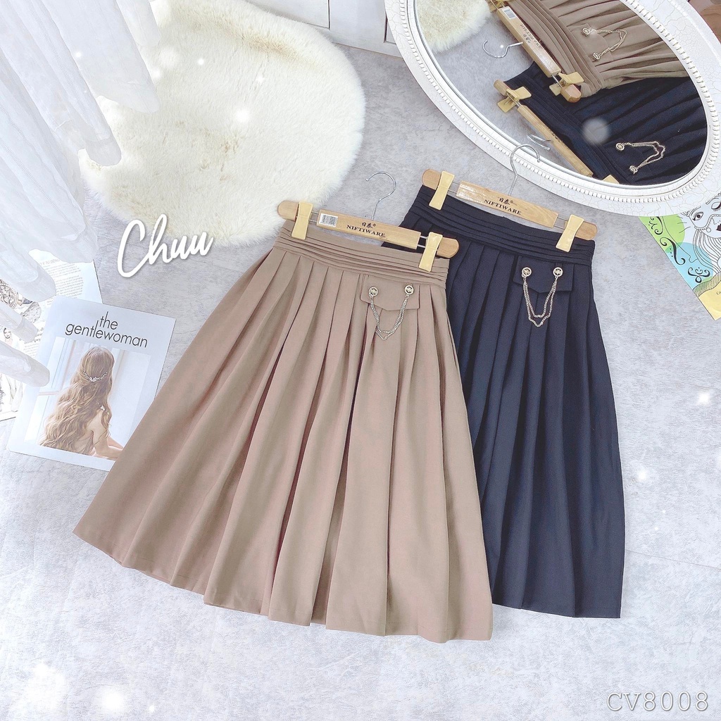 Chân váy xoè kiểu xếp li đai kèm xích phong cách CHUU CV8008
