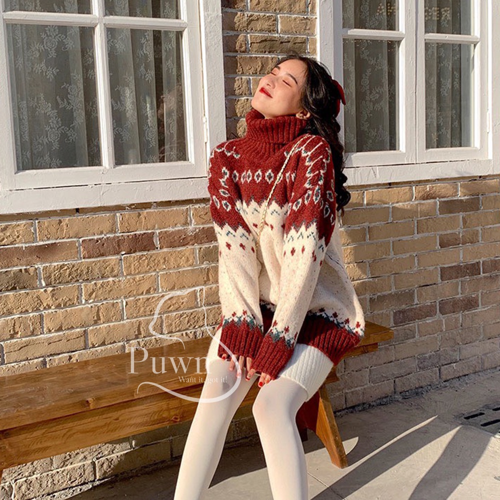 Áo len đỏ Noel cao cổ ấm áp _Mẫu 1 Puwn Shop