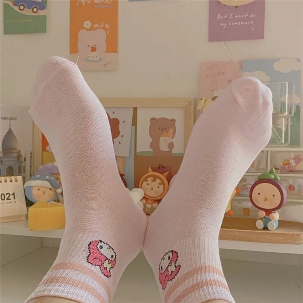 Vớ Thể Thao In Họa Tiết Thỏ/Cún Kuromi Đáng Yêu Phong Cách Hàn Quốc Cho Nữ Sinh