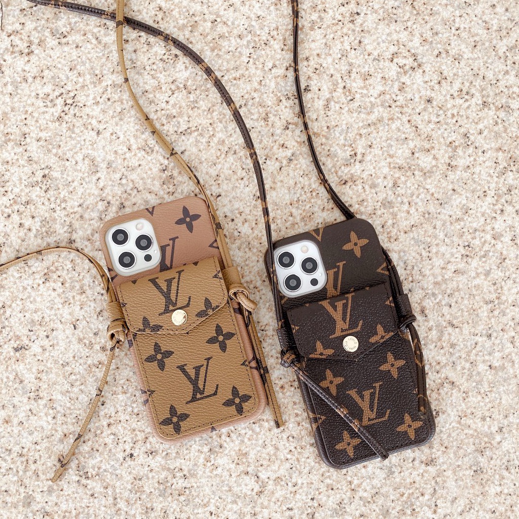 Ốp điện thoại dạng ví da có dây đeo chéo thời trang lv thích hợp cho iphone 13 12 11 pro max xs x xr 7p 8p
