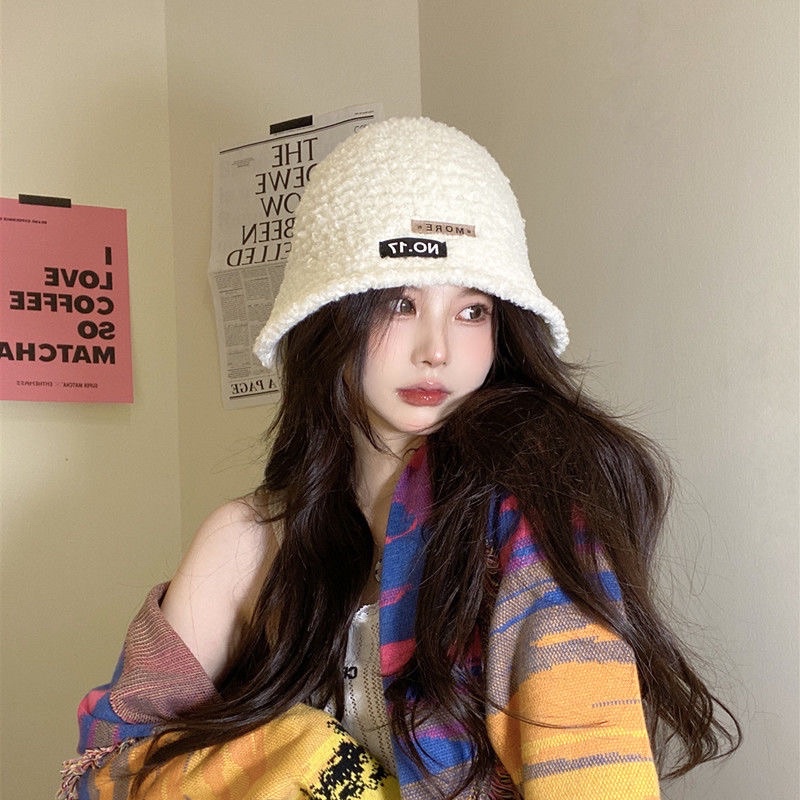 Mũ Bucket Len Lông Xù Logo Hàn Quốc