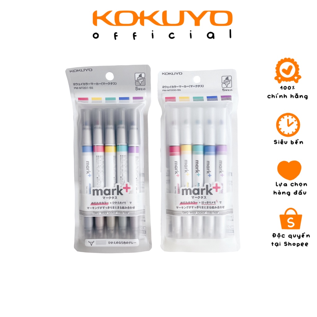 Bộ 5 Bút Đánh Dấu 2 Đầu 2 Way Kokuyo Mark+