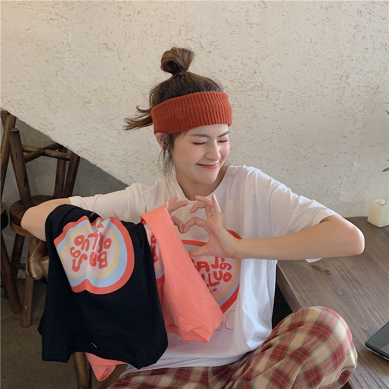 SUXI Áo Thun Nữ Tay Ngắn In Hình Trái Tim Phong Cách Hàn Quốc