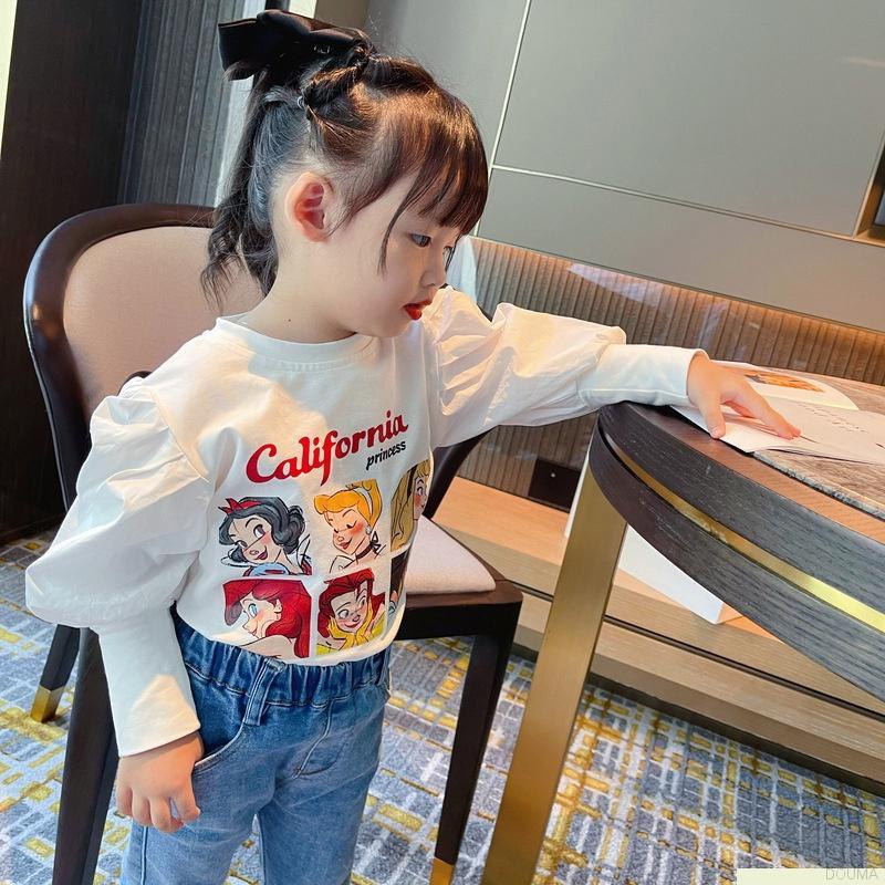 Áo kiểu tay phồng in họa tiết hoạt hình phong cách Hàn quốc cho bé gái