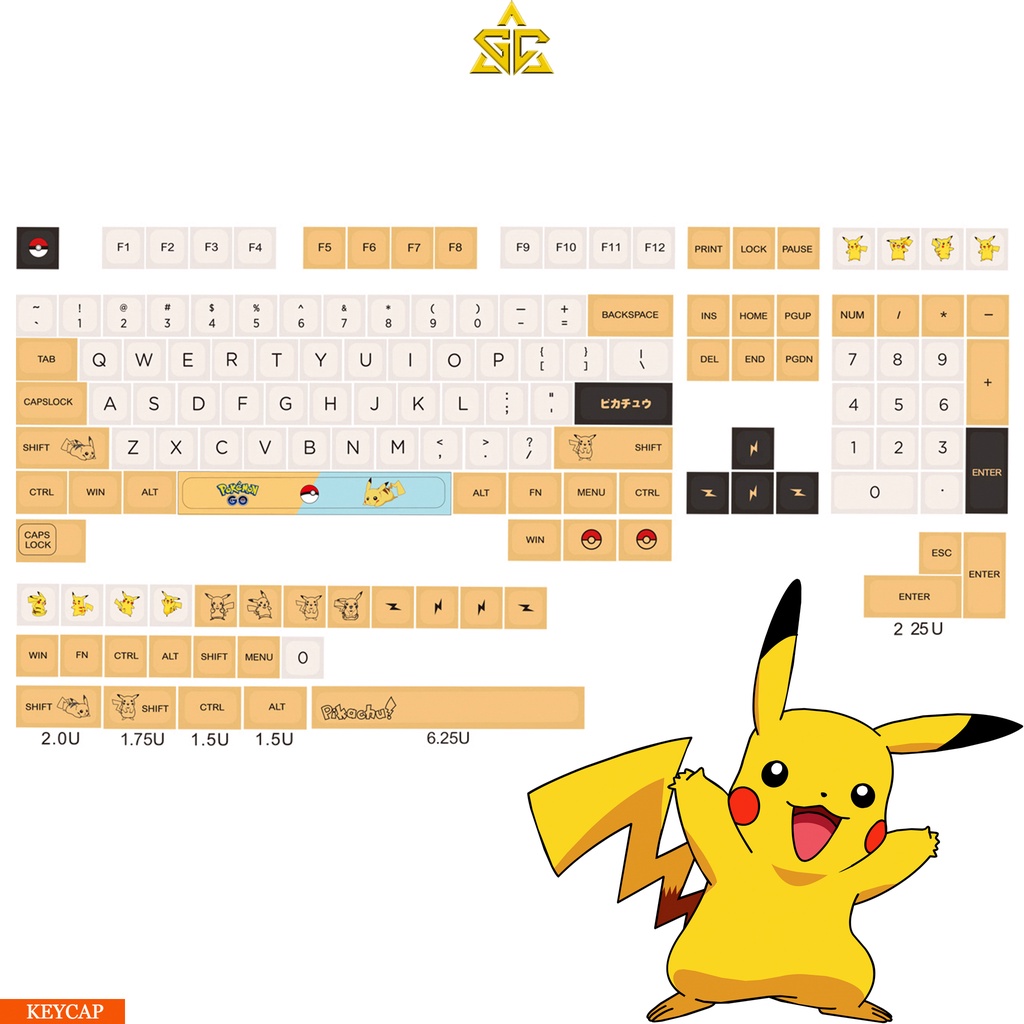 [Mã 153ELSALE2 giảm 7% đơn 300K] Keycap Pikachu XDA 136 nút bàn phím cơ Thick PBT