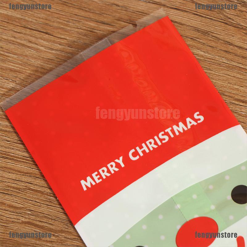 (fengstore)100pcs/bag Christmas Cookie Bag Transparent Candy Packaging Santa Claus Guard