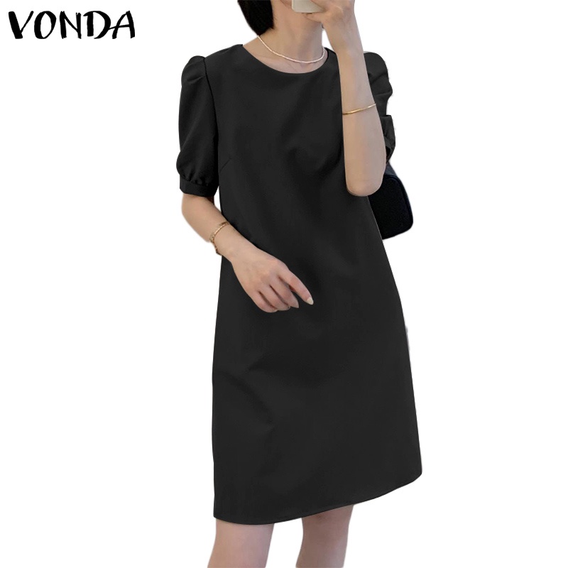Đầm VONDA tay ngắn cổ tròn màu trơn thời trang mùa hè phong cách Hàn Quốc màu sắc xinh xắn cho nữ