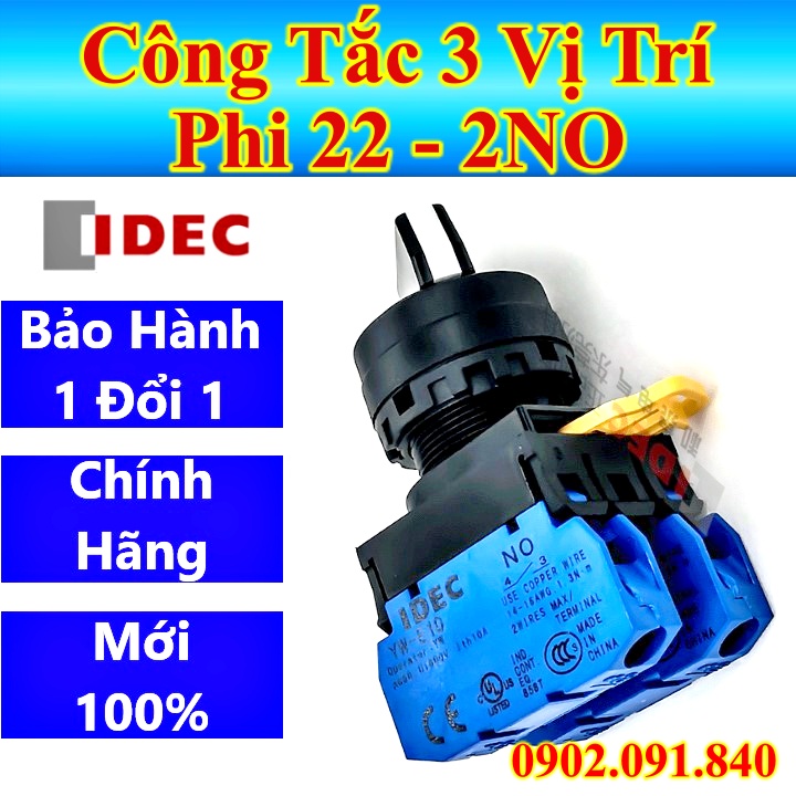 Công tắc xoay 3 vị trí phi 22 2NO tự giữ IDEC YW1S-3E02