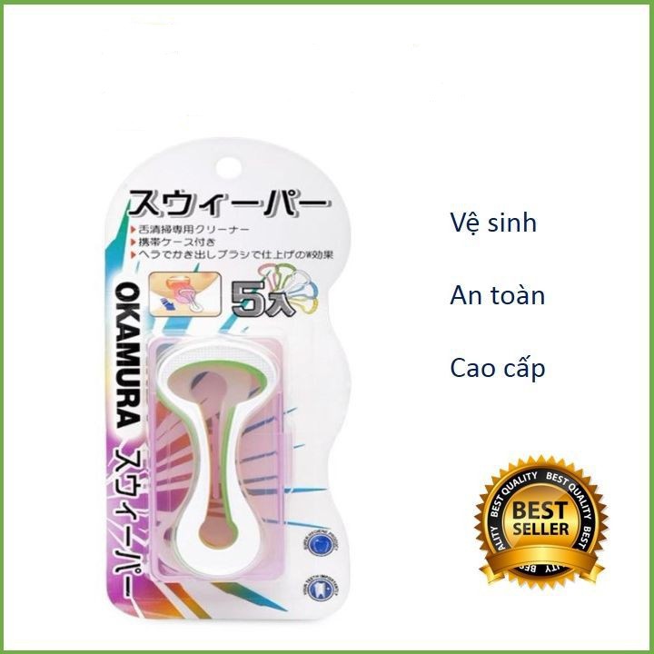 Gói dụng cụ cạo lưỡi cao cấp Nhật - Okamura (Japan) gói 5 chiếc, dụng cụ giúp loại bỏ mảng bám, cặn thức ăn ở lưỡi