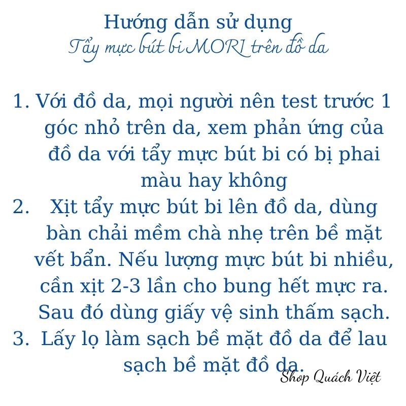 Tẩy mực bút bi MORI - TẨY SẠCH BAY MỰC TRÊN QUẦN ÁO, ĐỒ DA, chai 250ml