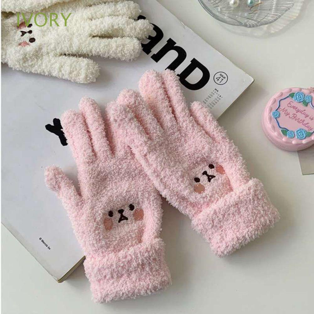 Găng tay len mềm mại họa tiết gấu đáng yêu cho nữ