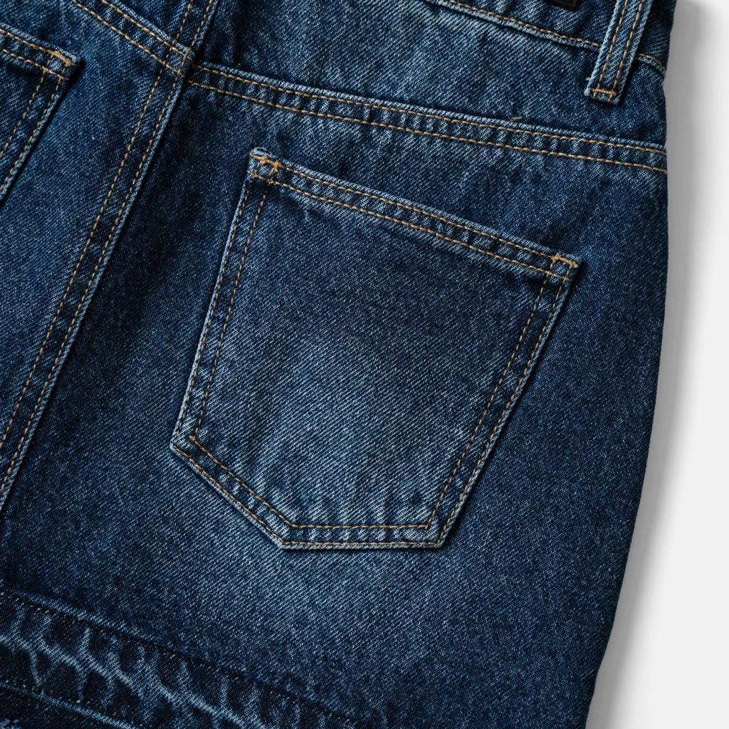 Chân váy jean CHICMONKI lai kiểu, màu xanh đậm - CMJ1545