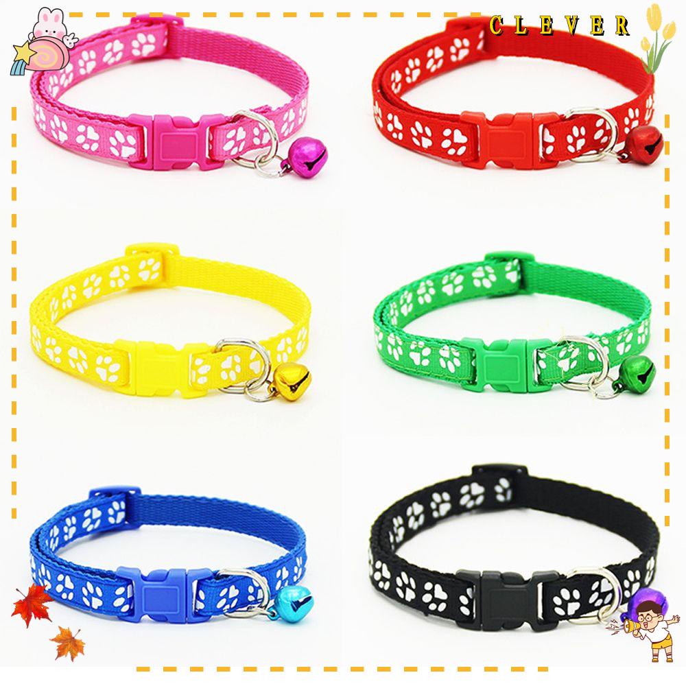 Vòng cổ nylon nhiều màu in hình bàn chân thú phối chuông cho thú cưng