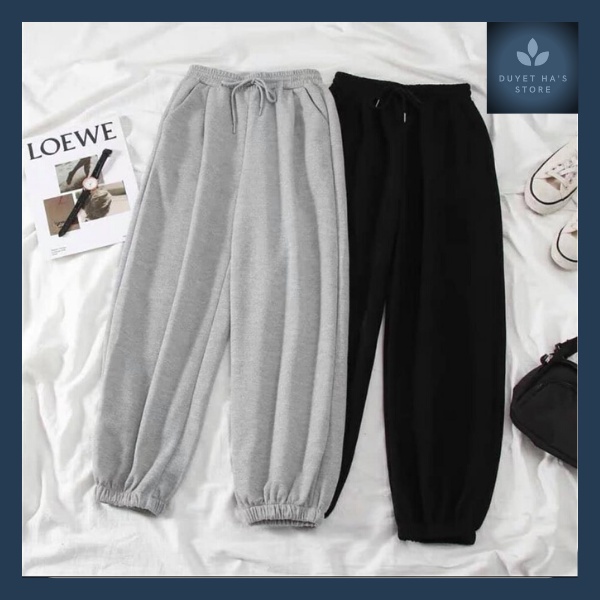 Quần jogger nữ thể thao bo gấu trơn vải thun da cá-035