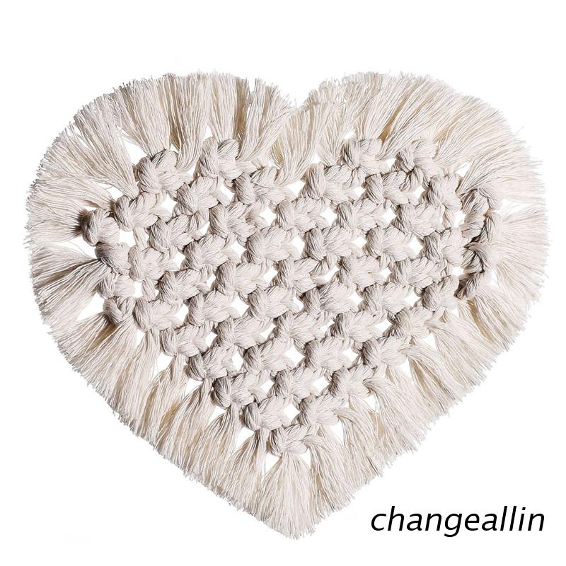 Tấm lót cốc nước đan sợi cotton hình trái tim cách nhiệt phong cách Bohemian
