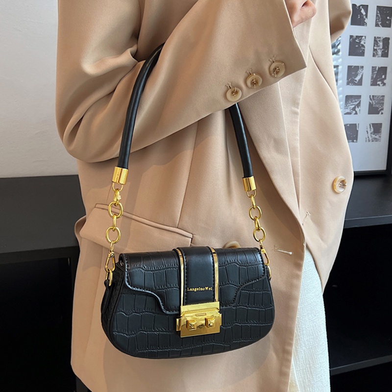 Túi đeo vai IELGY hình vuông cỡ nhỏ phối dây đeo sợi xích họa tiết vân đá thời trang cho nữ