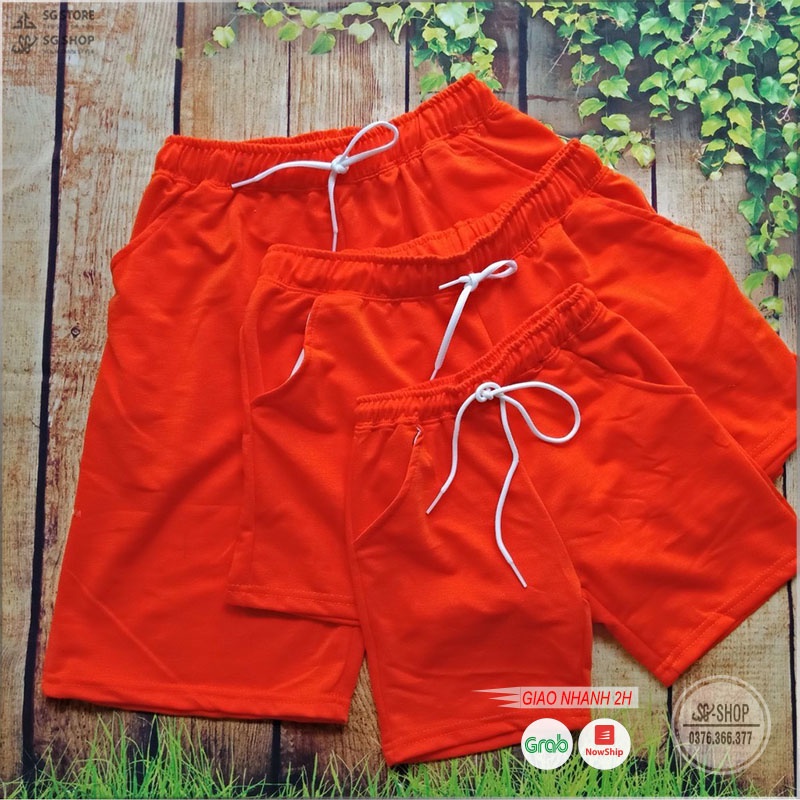 Quần đùi gia đình - Quần short đi biển, thun da các mềm mịn, màu cam nổi bật SGQC