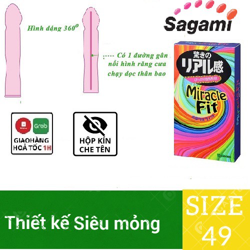 Bao Cao Su Sagami Miracle Fit hình 3D,[CHÍNH HÃNG 100%] (10 bao), Nhật Bản, Siêu mỏng_Lằn thắt 6 vòng_Độc đáo mới lạ