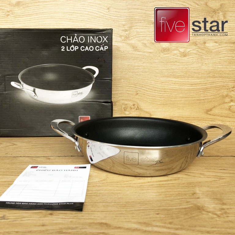 Chảo Chống Dính Inox 2 Quai Đáy Liền Fivestar Plus Đường Kính 26cm - Hàng Chính Hãng, Bảo Hành 5 Năm ( nấu được bếp từ)