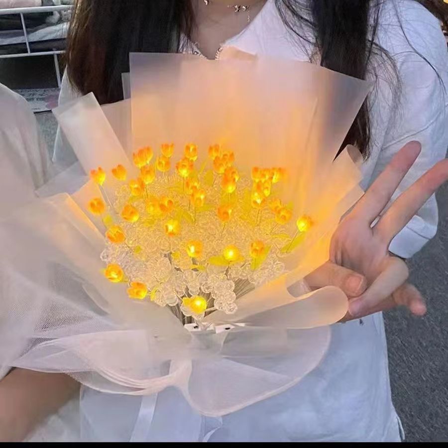 Bó Hoa Tulip Đèn Led Thu Gọn Được Làm Thủ Công Sáng Tạo Nhiều Màu Sắc Trang Trí Nội Thất