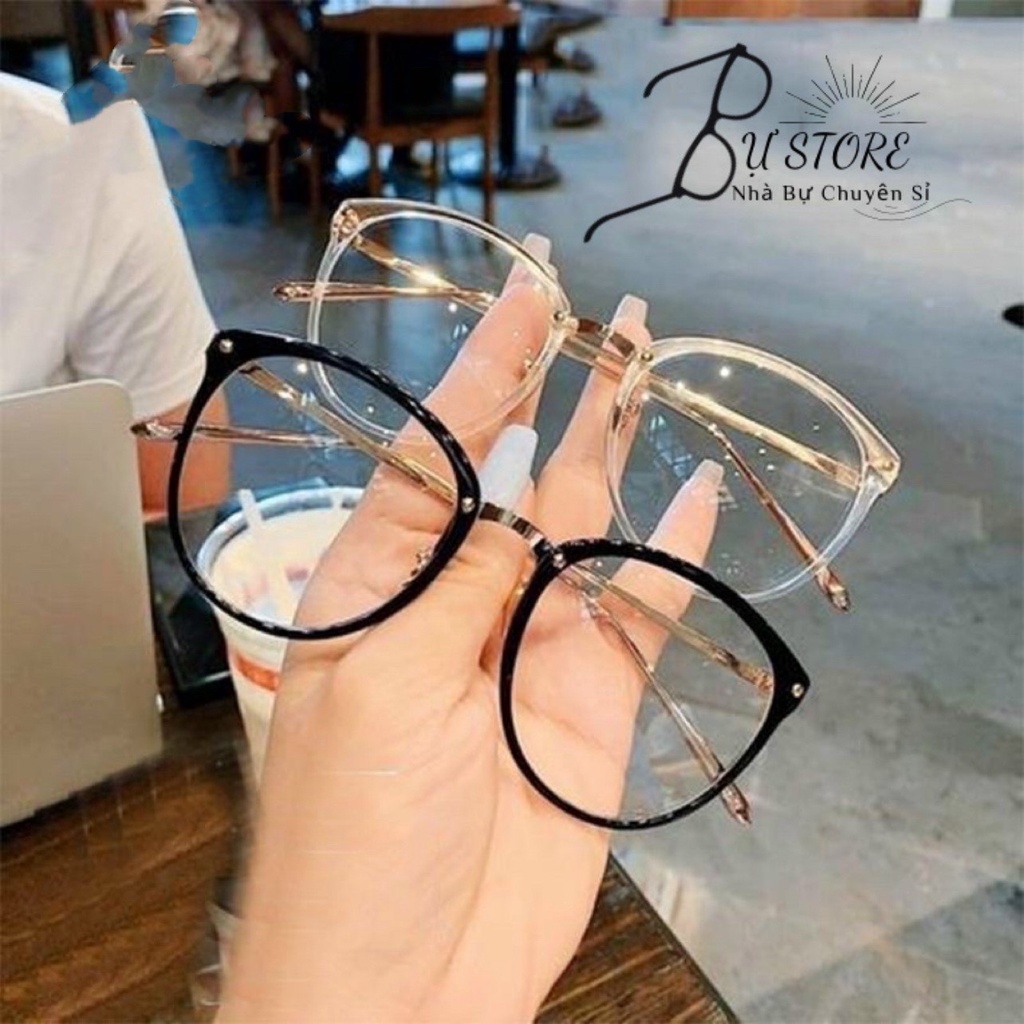 Gọng kính cận nam nữ tròn kim loại trắng đen trong suốt - Bự Store - MS 117