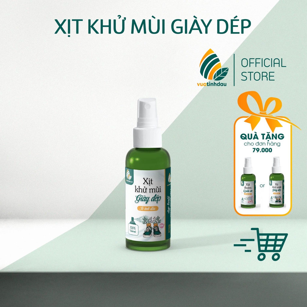 Chai xịt thơm khử mùi giày dép sneaker VUATINHDAU 50ml | chiết suất tinh dầu Vỏ Quế tự nhiên