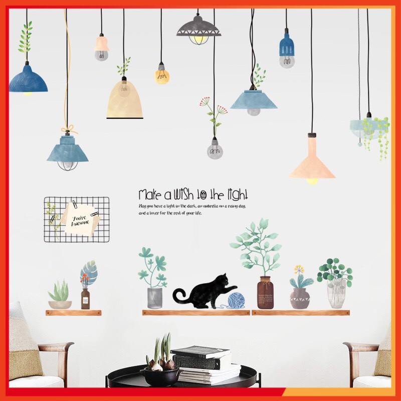 [HÀNG CAO CẤP] Decal dán tường phòng ngủ, tranh dán tường, dàn đèn thả trần, decor phòng khách, decor phòng ngủ