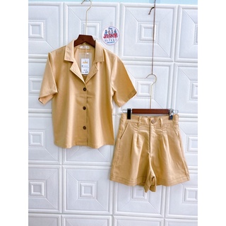 LINEN BỘT Set bộ áo cổ danton + short. Bigsize - JUNE S10, Hình shop tự chụp. Form rộng.