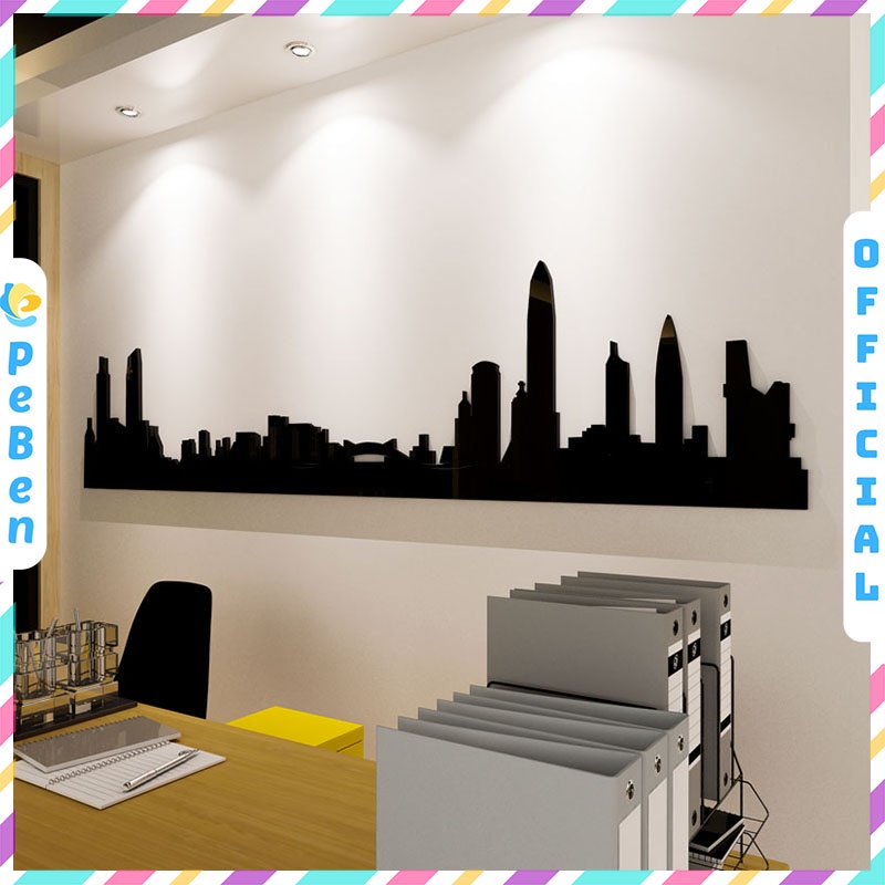 Tranh dán tường mica 3d decor khổ lớn thành phố tối giản hiện đại Nhiều Size - EPeBen