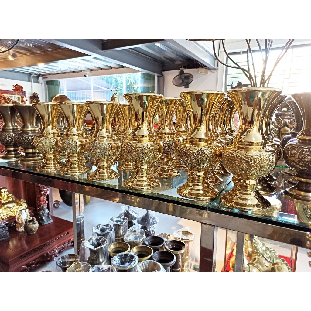 Lọ hoa đồng, bình bông đồng vàng thủ công