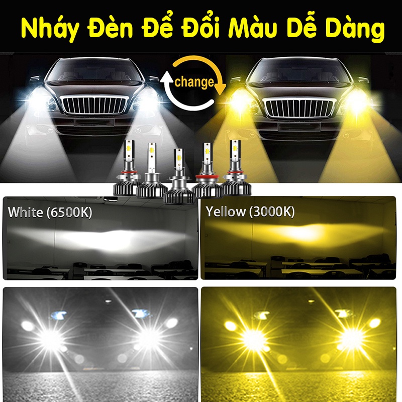 Bóng đèn led trắng vàng pha cos gầm ô tô xe hơi bi cầu chân H1 H4 H7 H11 HB3 HB4 9005 9006 tăng trợ sáng bóng halogen