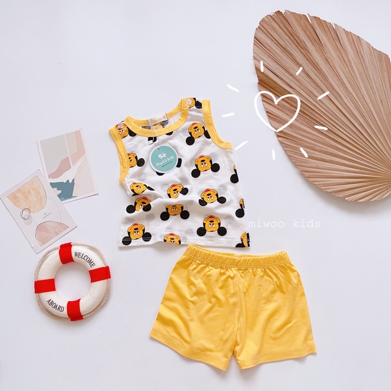 BL01 Bộ Ba Lỗ Thông Hơi Quần Thun Lạnh Miwookid Hoạ Tiết Disney Cho Bé Từ 8kg đến 18kg
