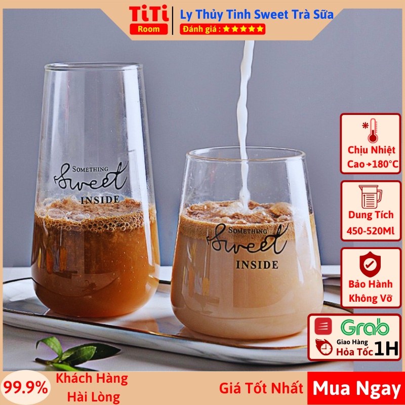 Ly thủy tinh dễ thương uống sinh tố Sweet phong cách Hàn Quốc, Cốc thủy tinh cao cấp chịu nhiệt trong suốt TiTi Room